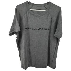 Black Diamond Rhythm Tee Merino Wool "Live. Climb. Repeat" Wicking Gray XL